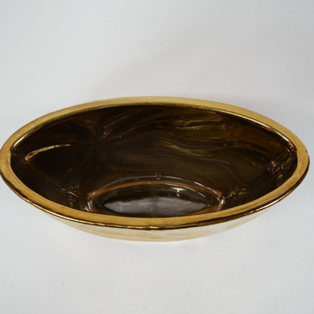 Gold Ceramic Decorative Bowl With Textured Design Oval Shape By DesignPac - Picture 6 of 6